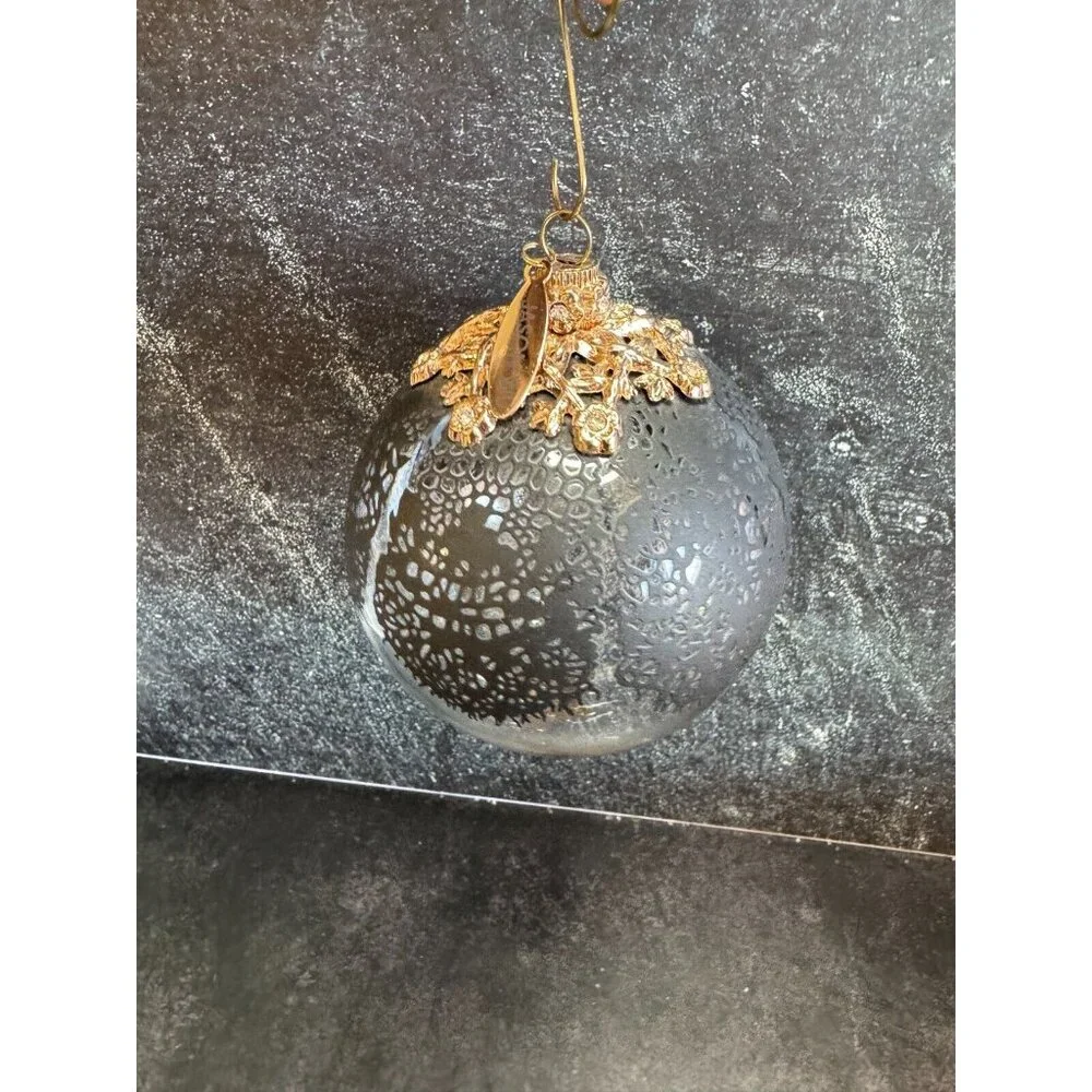 Jason Wu Large Glass Ornament Gold  Rhinestone Trimmed Black Lace Designer Tag - Picture 3 of 9